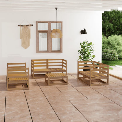 Set Salotto da Giardino 7pz Marrone Ambra Legno Massello Pino