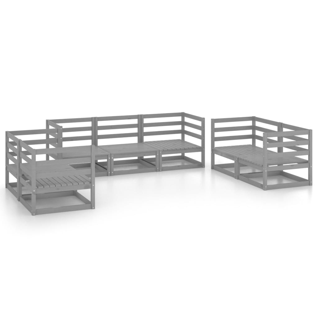 Set Divani da Giardino 7 pz Grigio in Legno Massello di Pino