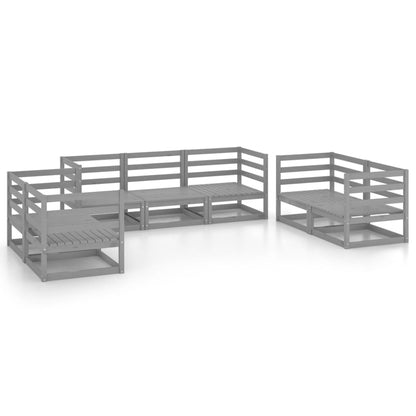 Set Divani da Giardino 7 pz Grigio in Legno Massello di Pino