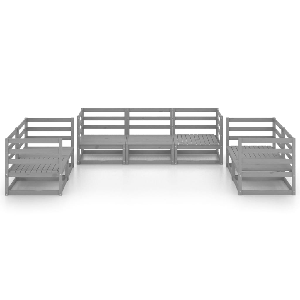 Set Divani da Giardino 7 pz Grigio in Legno Massello di Pino