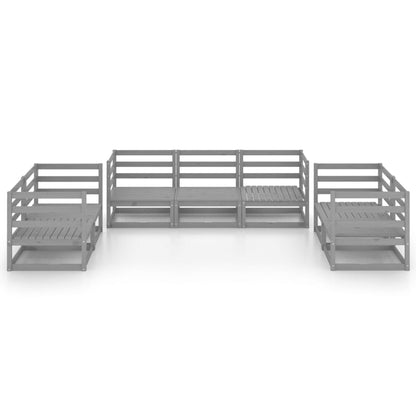 Set Divani da Giardino 7 pz Grigio in Legno Massello di Pino