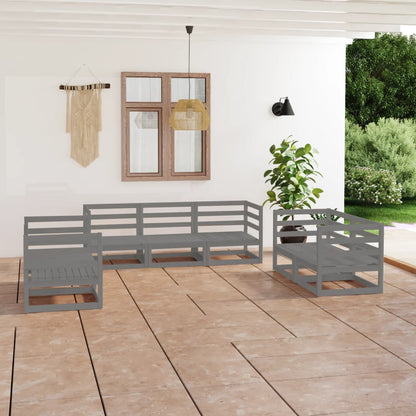 Set Divani da Giardino 7 pz Grigio in Legno Massello di Pino