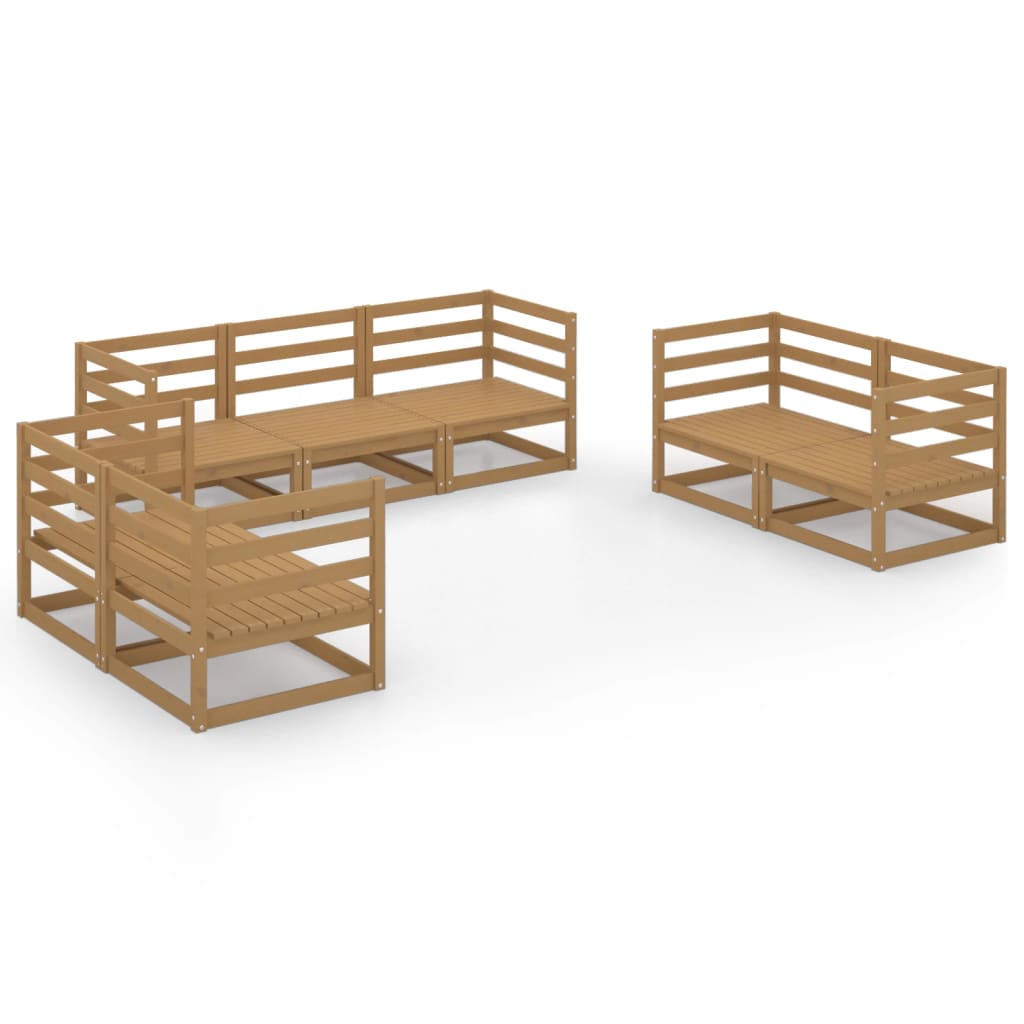 Set Salotto da Giardino 7pz Marrone Ambra Legno Massello Pino