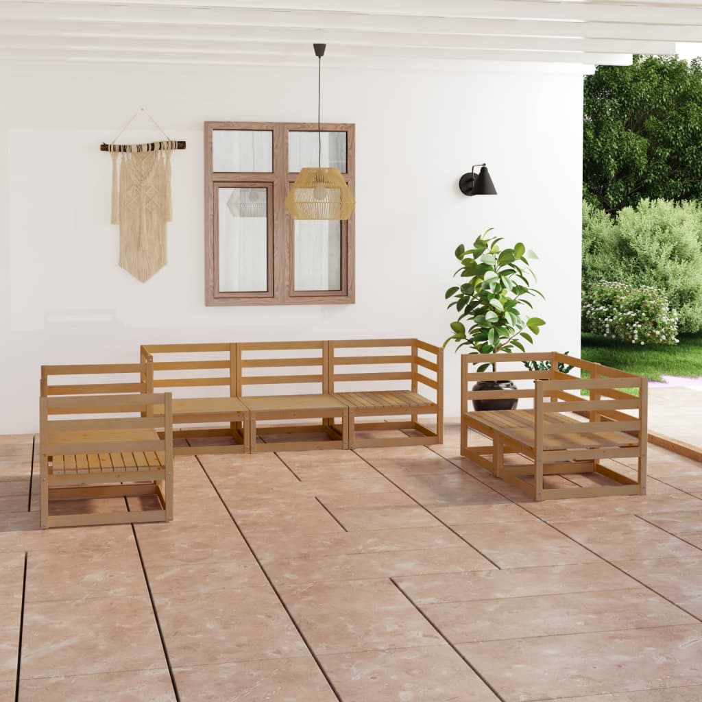 Set Salotto da Giardino 7pz Marrone Ambra Legno Massello Pino