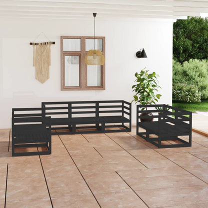 Set Divani da Giardino 7 pz Nero in Legno Massello di Pino