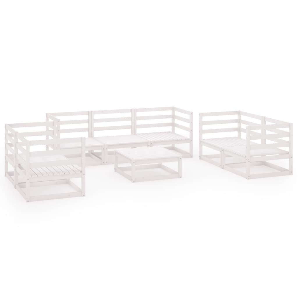 Set Divani da Giardino 8 pz Bianco in Legno Massello di Pino