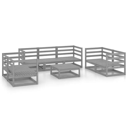 Set Divani da Giardino 8 pz Grigio in Legno Massello di Pino
