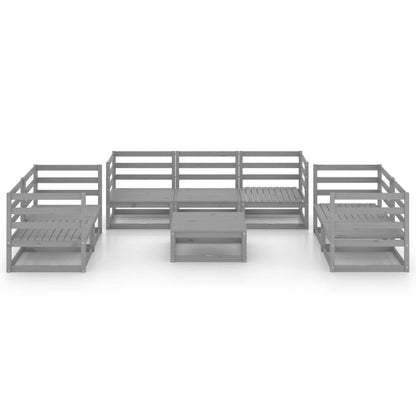 Set Divani da Giardino 8 pz Grigio in Legno Massello di Pino