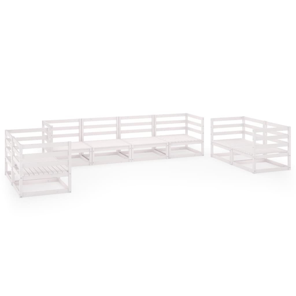 Set Divani da Giardino 8 pz Bianco in Legno Massello di Pino