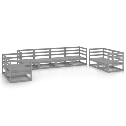 Set Divani da Giardino 8 pz Grigio in Legno Massello di Pino
