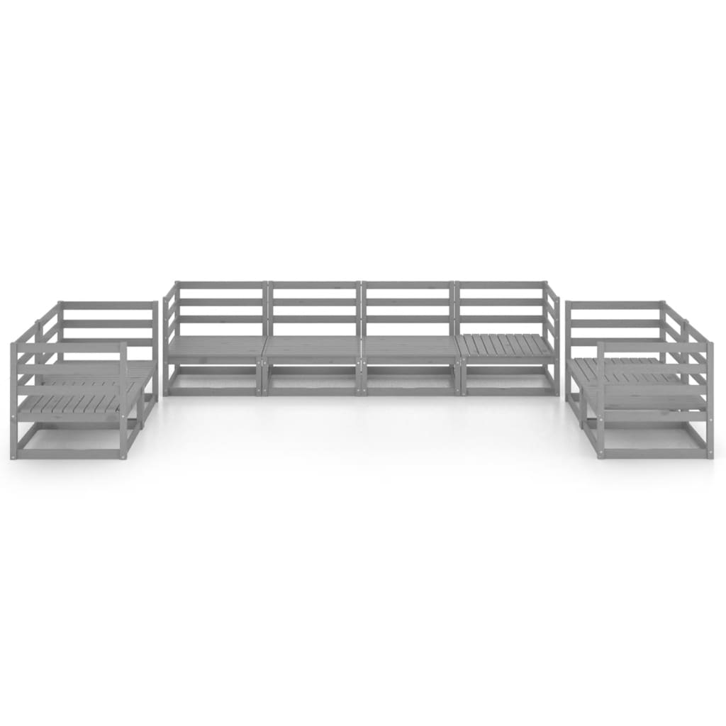 Set Divani da Giardino 8 pz Grigio in Legno Massello di Pino