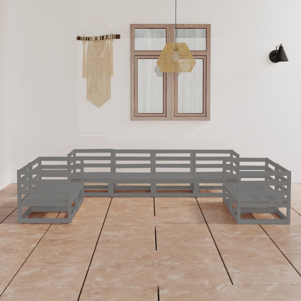Set Divani da Giardino 8 pz Grigio in Legno Massello di Pino