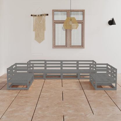 Set Divani da Giardino 8 pz Grigio in Legno Massello di Pino