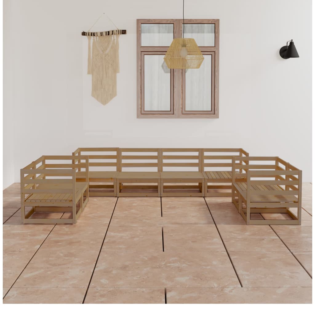 Set Salotto da Giardino 8pz Marrone Ambra Legno Massello Pino