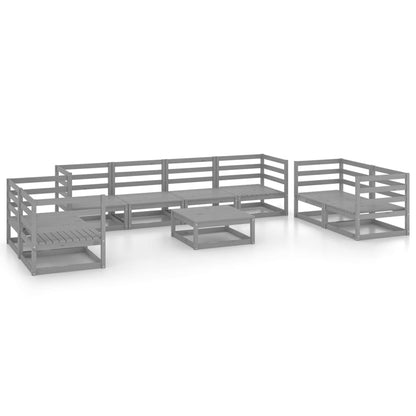 Set Divani da Giardino 9 pz Grigio in Legno Massello di Pino