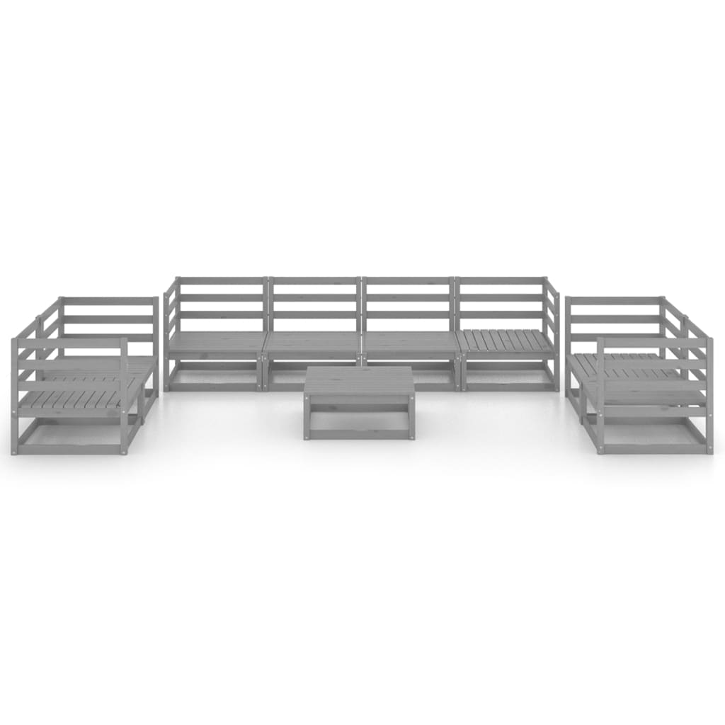 Set Divani da Giardino 9 pz Grigio in Legno Massello di Pino