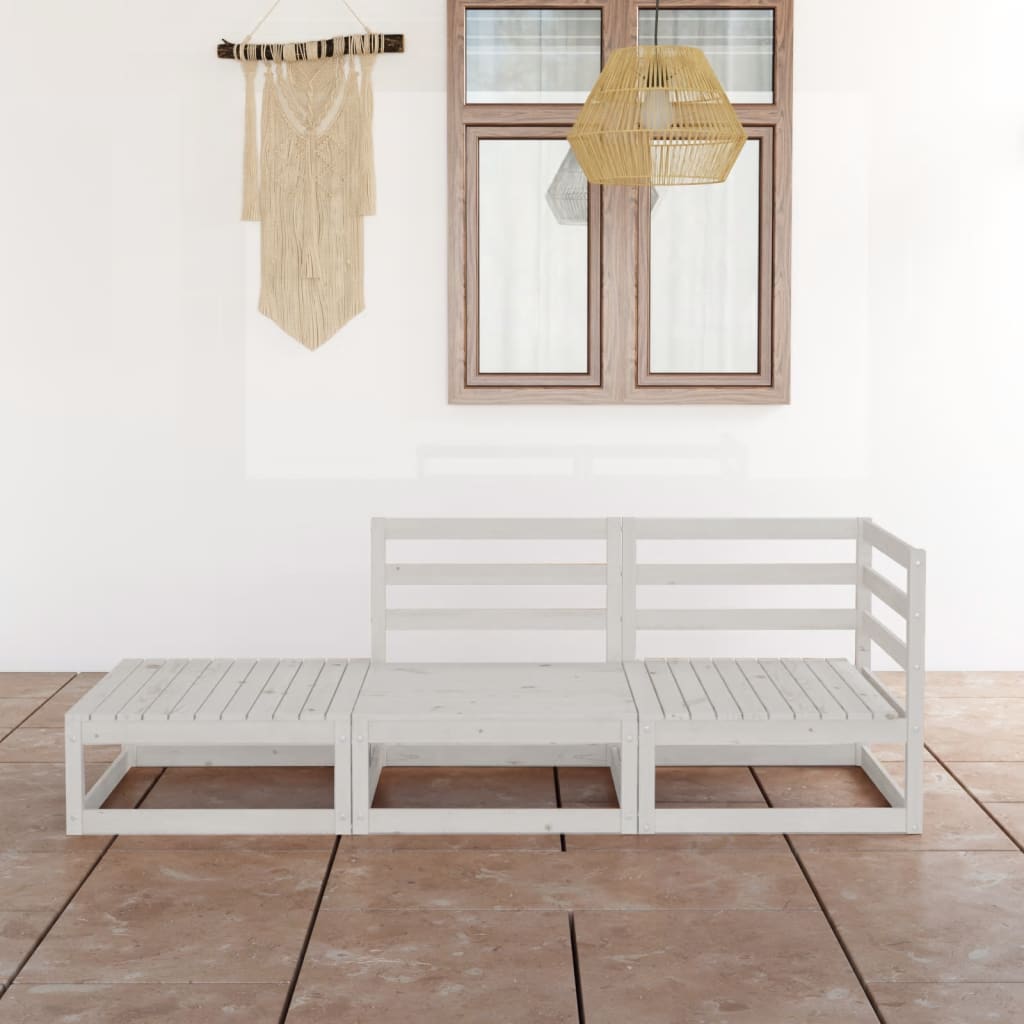 Set Divani da Giardino 3 pz Bianco in Legno Massello di Pino