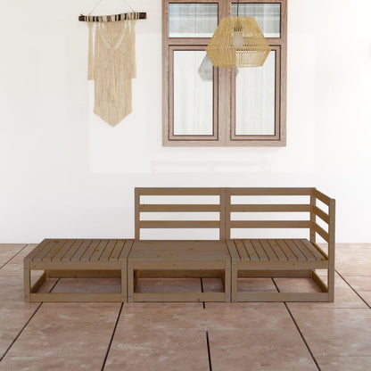 Set Divani da Giardino 3pz Marrone Ambra Legno Massello di Pino