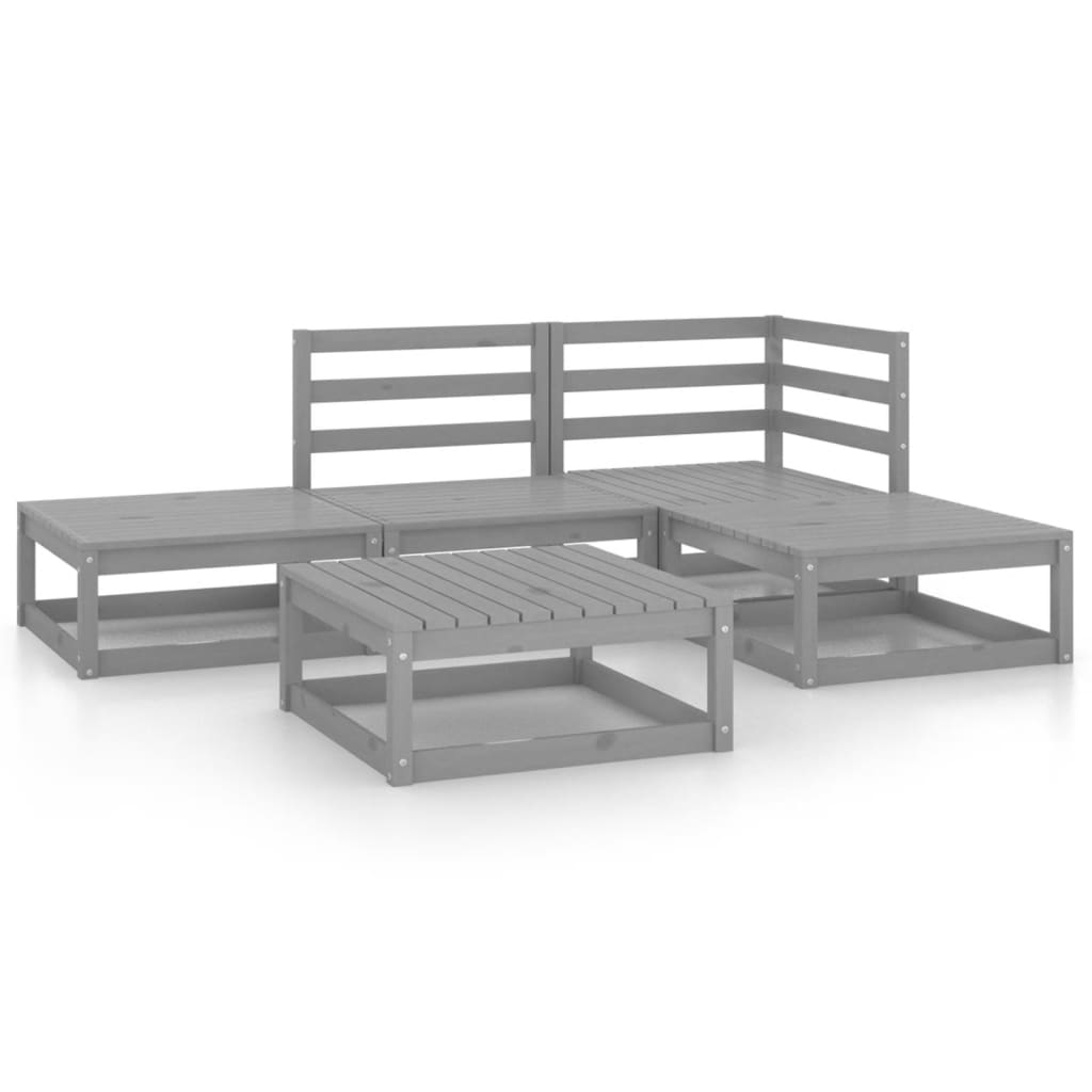 Set Divani da Giardino 5 pz Grigio in Legno Massello di Pino