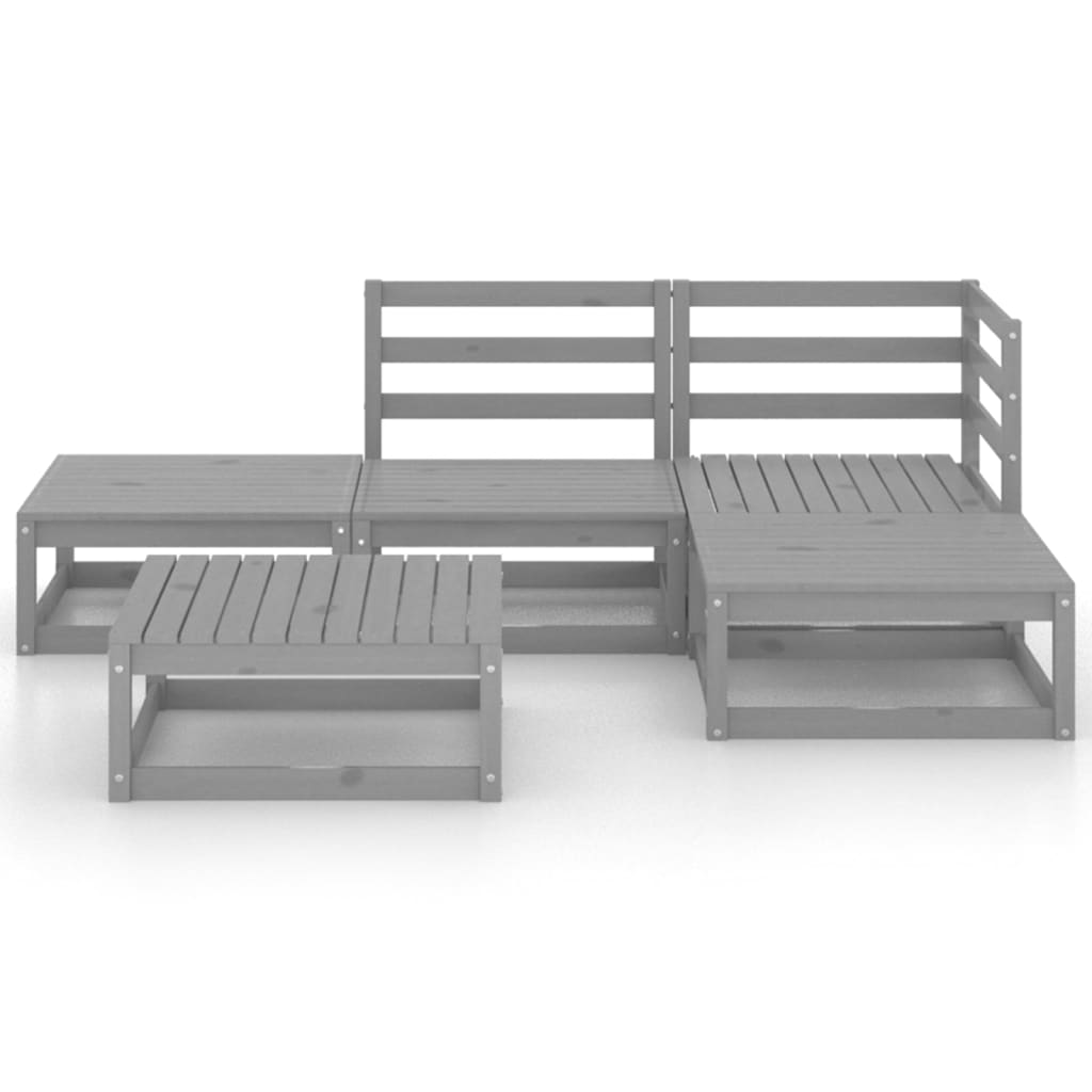 Set Divani da Giardino 5 pz Grigio in Legno Massello di Pino