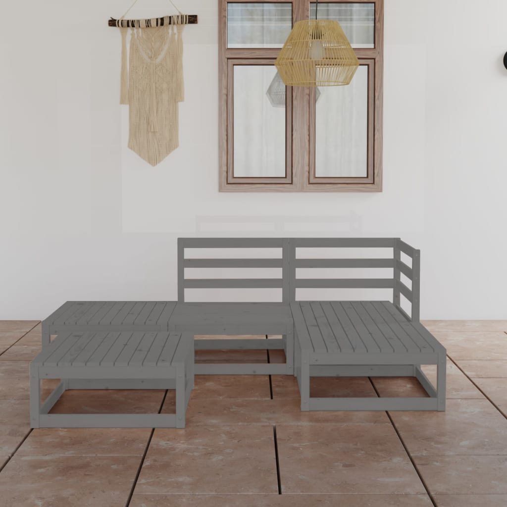 Set Divani da Giardino 5 pz Grigio in Legno Massello di Pino