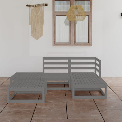 Set Divani da Giardino 5 pz Grigio in Legno Massello di Pino