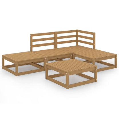 Set Salotto da Giardino 5pz Marrone Ambra Legno Massello Pino