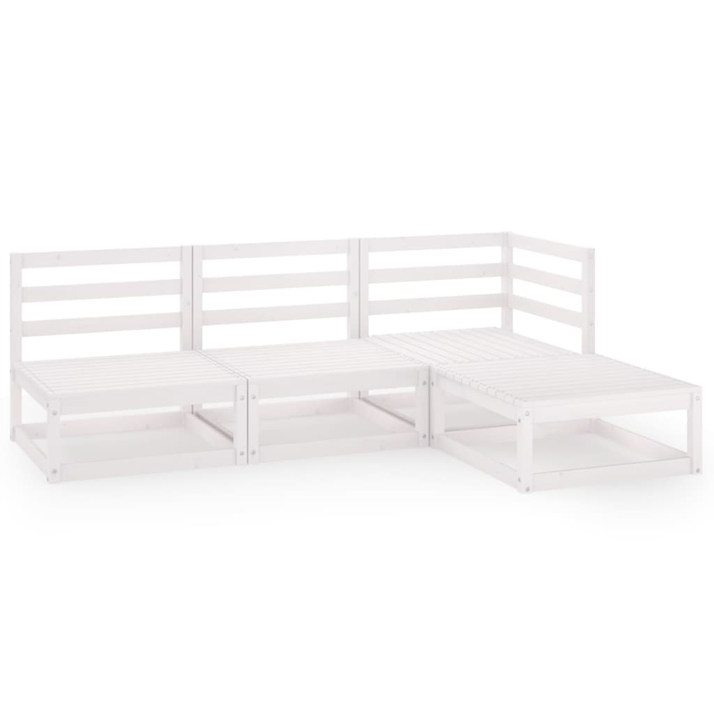 Set Divani da Giardino 4 pz Bianco in Legno Massello di Pino