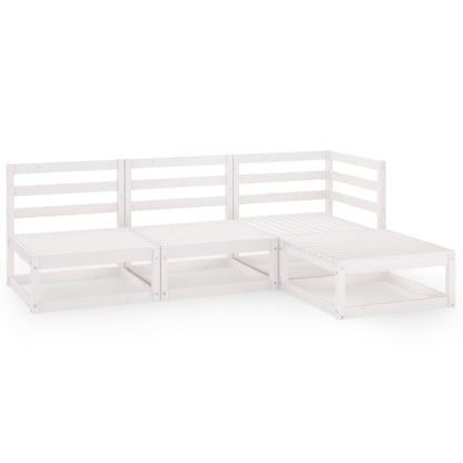Set Divani da Giardino 4 pz Bianco in Legno Massello di Pino