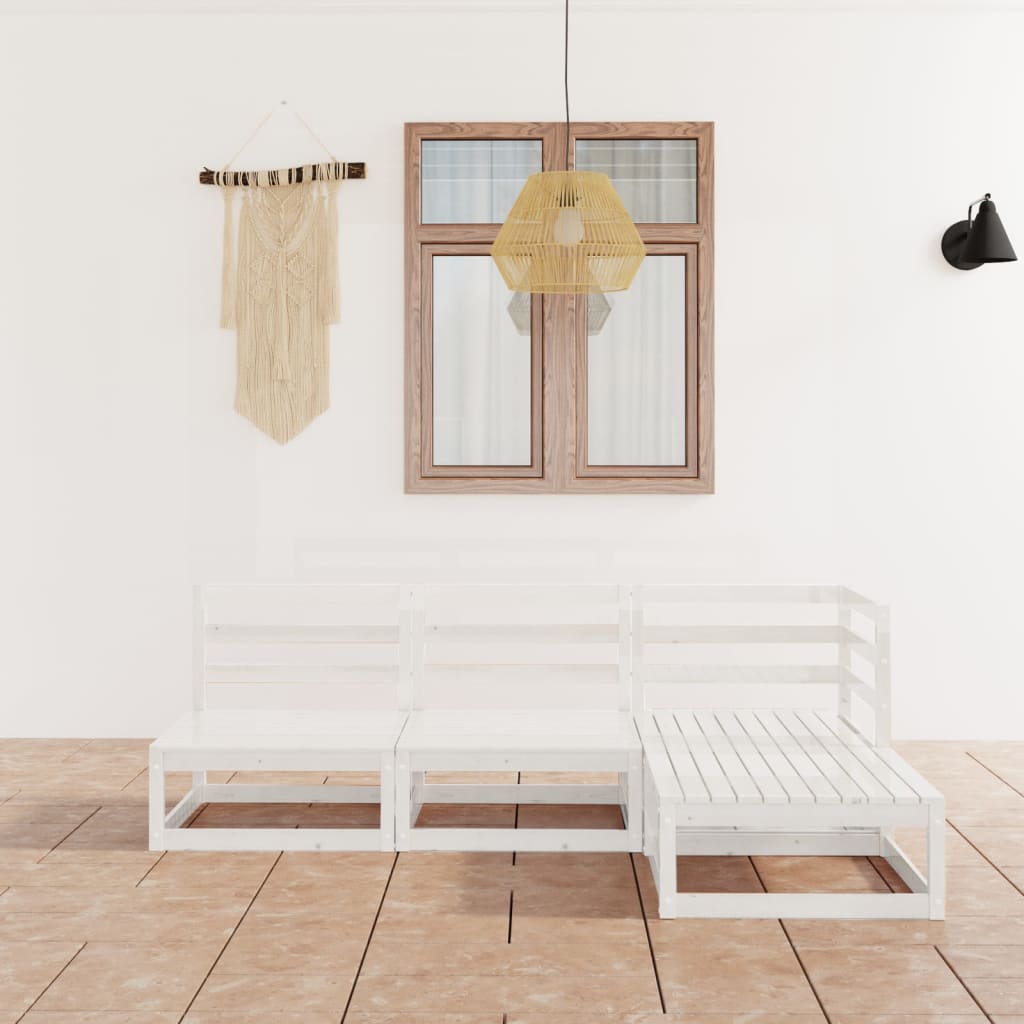 Set Divani da Giardino 4 pz Bianco in Legno Massello di Pino