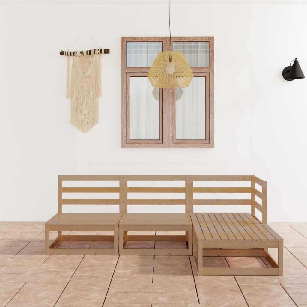Set Salotto da Giardino 4pz Marrone Ambra Legno Massello Pino