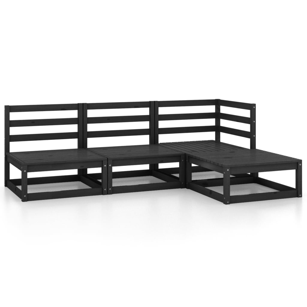 Set Divani da Giardino 4 pz Nero in Legno Massello di Pino