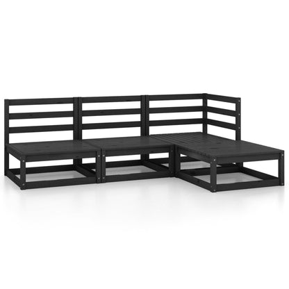 Set Divani da Giardino 4 pz Nero in Legno Massello di Pino