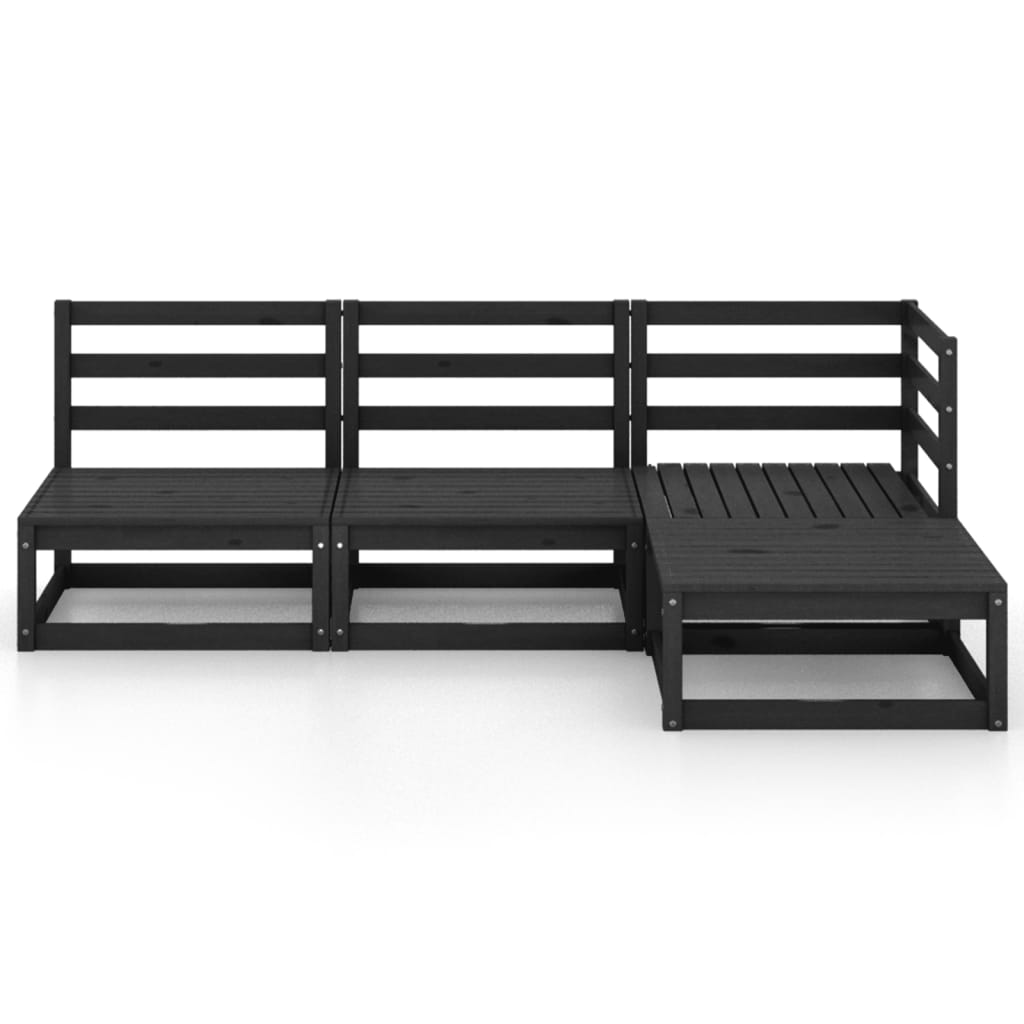 Set Divani da Giardino 4 pz Nero in Legno Massello di Pino