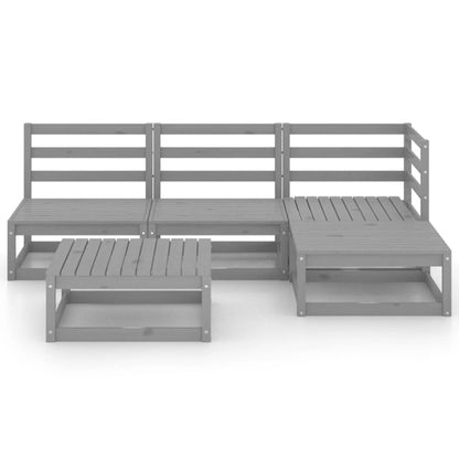 Set Divani da Giardino 5 pz Grigio in Legno Massello di Pino