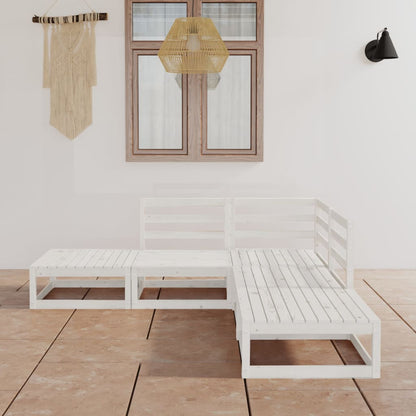 Set Divani da Giardino 5 pz Bianco in Legno Massello di Pino