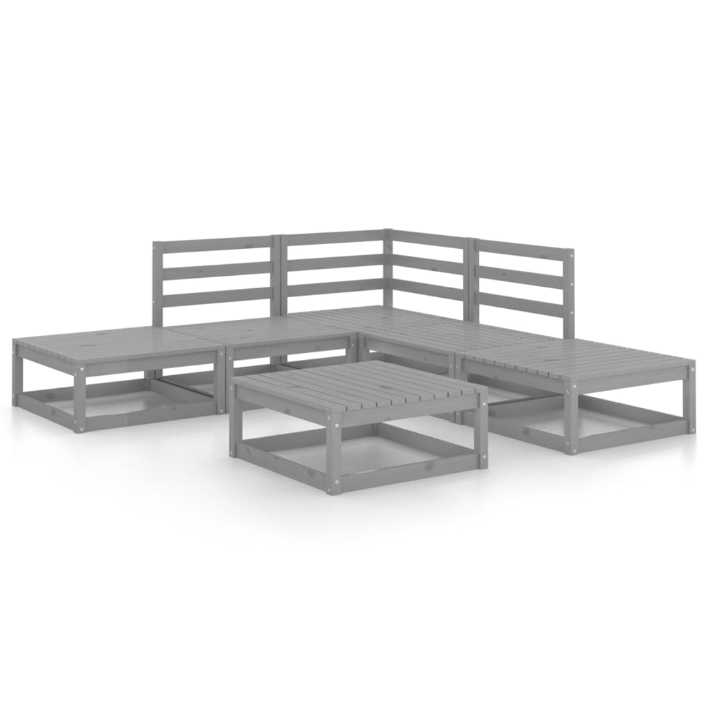 Set Divani da Giardino 6 pz Grigio in Legno Massello di Pino