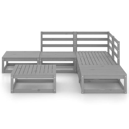Set Divani da Giardino 6 pz Grigio in Legno Massello di Pino
