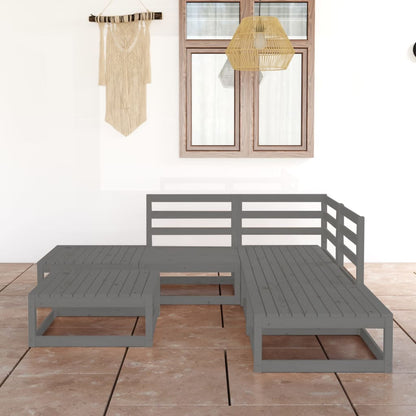 Set Divani da Giardino 6 pz Grigio in Legno Massello di Pino