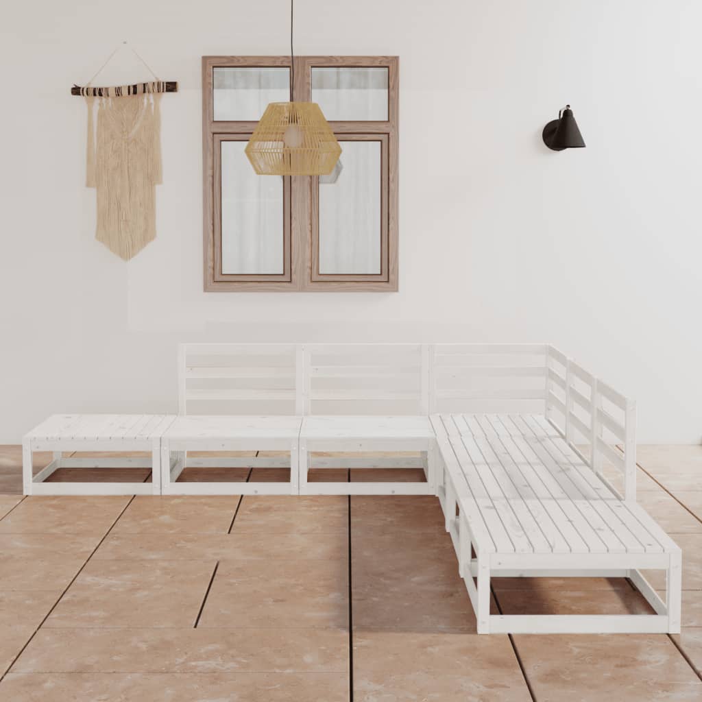 Set Divani da Giardino 7 pz Bianco in Legno Massello di Pino