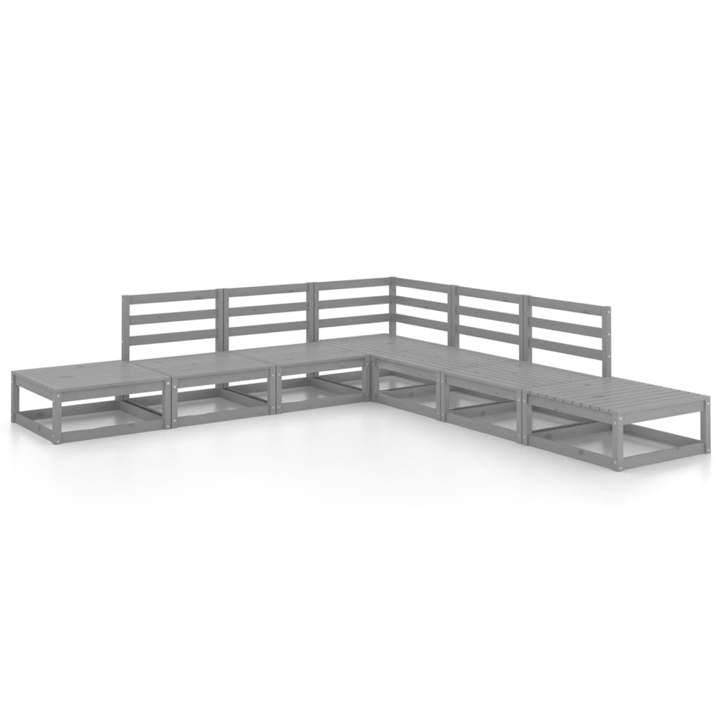 Set Divani da Giardino 7 pz Grigio in Legno Massello di Pino