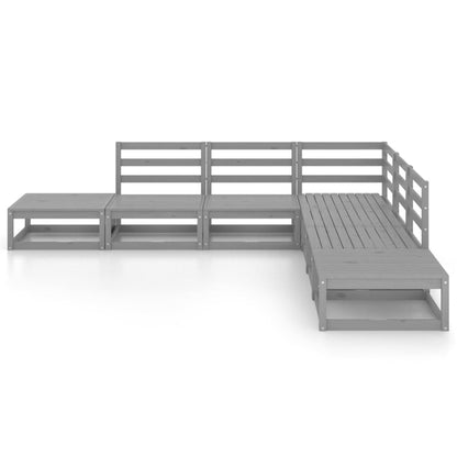 Set Divani da Giardino 7 pz Grigio in Legno Massello di Pino