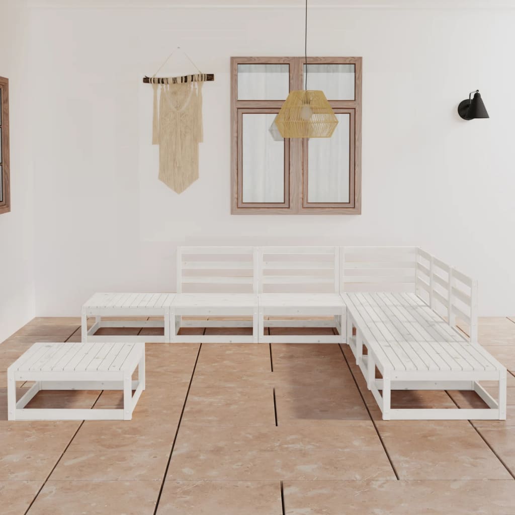 Set Divani da Giardino 8 pz Bianco in Legno Massello di Pino