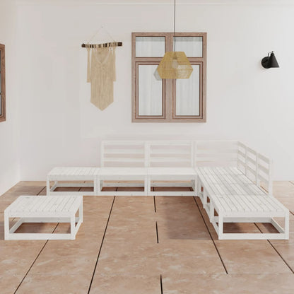 Set Divani da Giardino 8 pz Bianco in Legno Massello di Pino