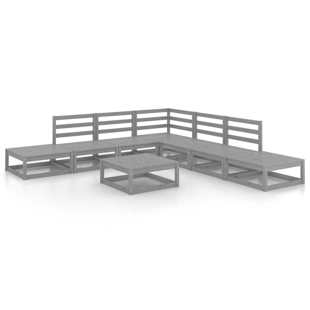 Set Divani da Giardino 8 pz Grigio in Legno Massello di Pino
