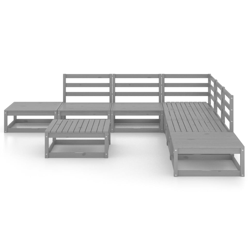 Set Divani da Giardino 8 pz Grigio in Legno Massello di Pino