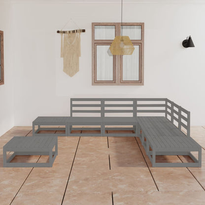 Set Divani da Giardino 8 pz Grigio in Legno Massello di Pino
