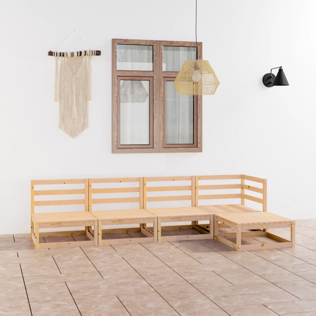 Set Divani da Giardino 5 pz in Legno Massello di Pino