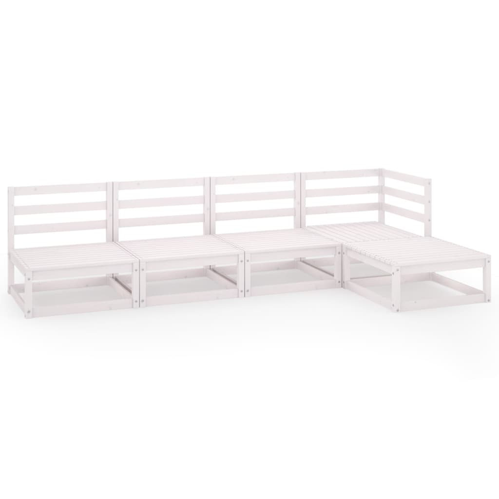 Set Divani da Giardino 5 pz Bianco in Legno Massello di Pino
