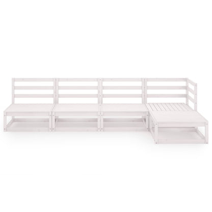 Set Divani da Giardino 5 pz Bianco in Legno Massello di Pino